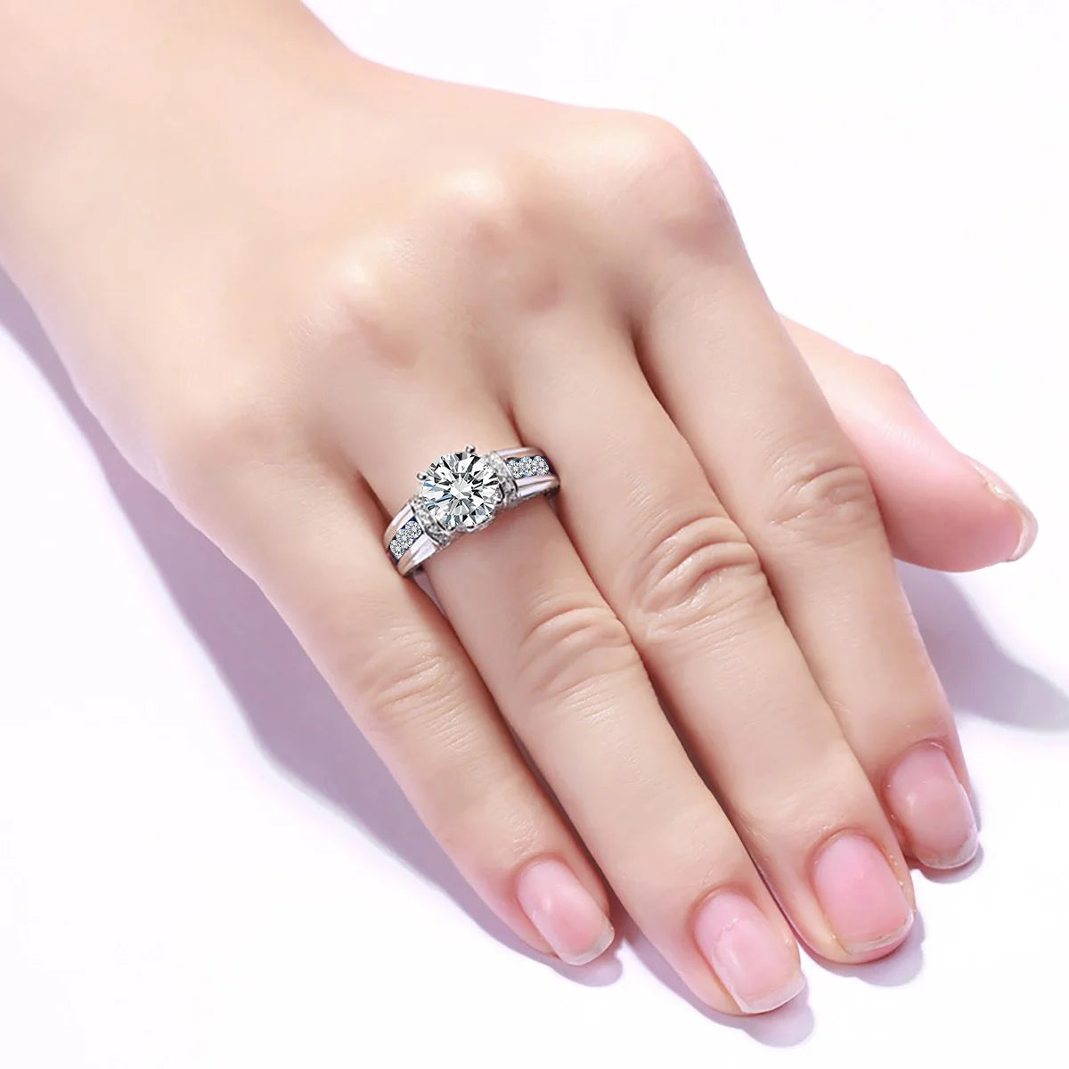 Damen-Ring Moissanit 2 Karat aus Silber 925 Edler Verlobungs- und Hochzeitsring Schmuck Geschenk