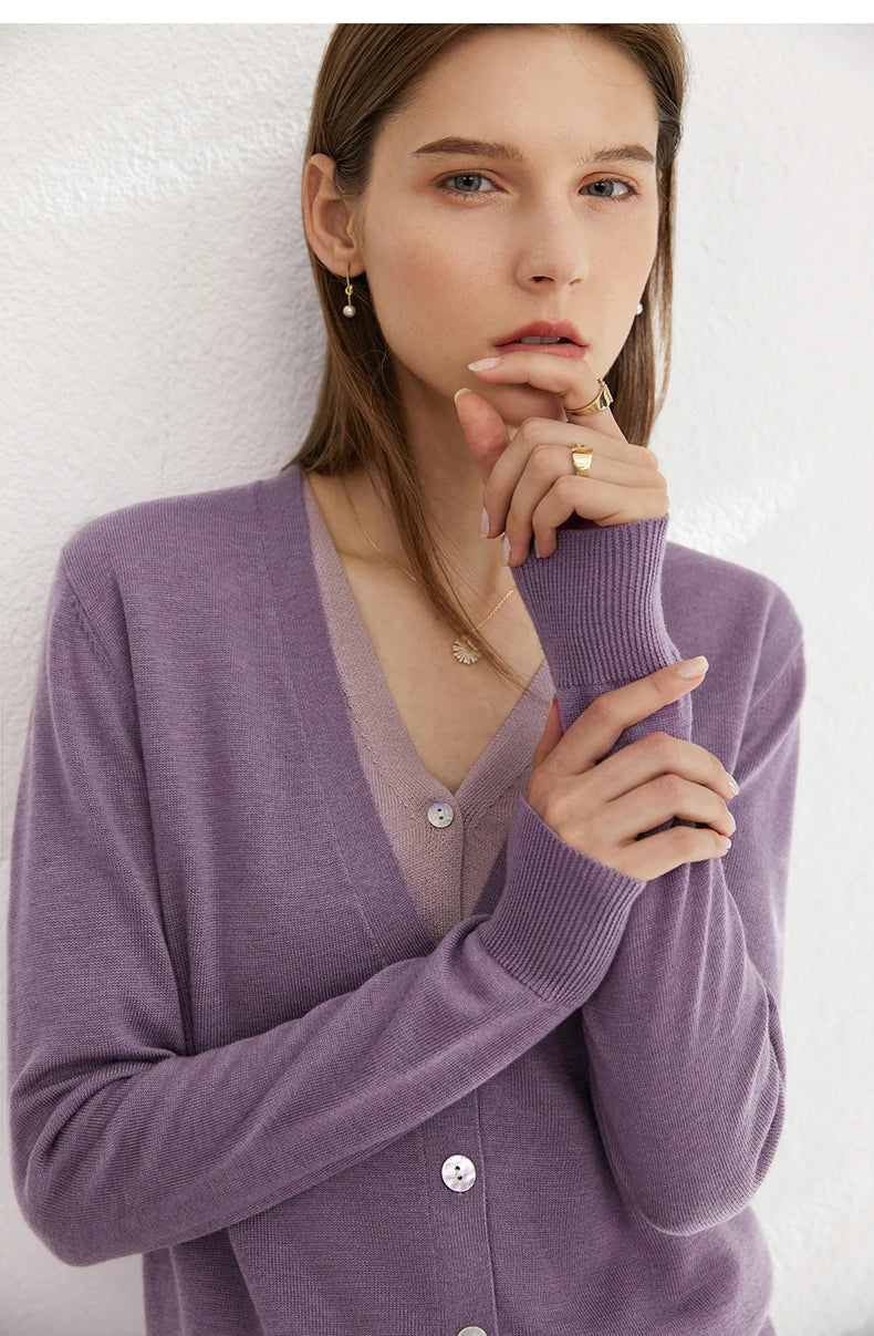 Damen-Strickjacke V-Ausschnitt dünn locker Patchwork Sommer