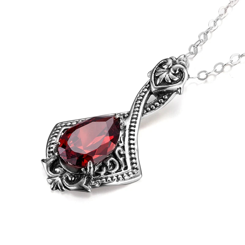 Damen-Granat-Anhänger aus 925er Sterling Silber - Vintage Schmuckstück, handgefertigt