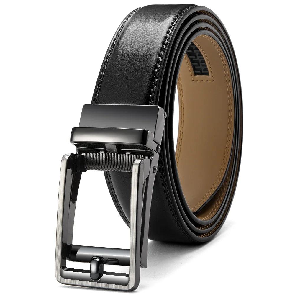 Herren Echtleder-Gürtel 3,5 cm Automatik-Schnalle Rindsleder Business Casual