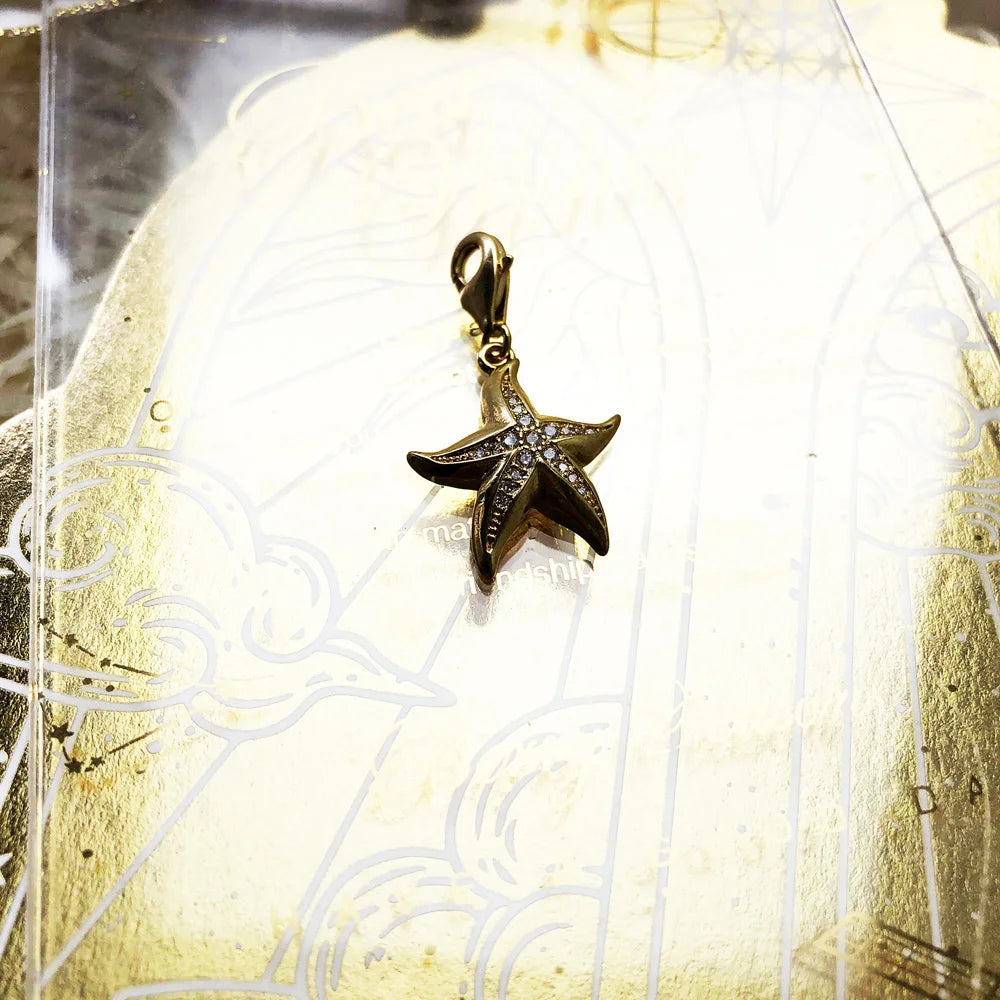 Damen-Charm-Anhänger Seestern golden Ozean trendig aus Sterlingsilber