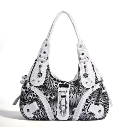 Damen-Schultertasche Leopardenmuster Vintage Stil Mit Top-Handle Griff Und Innenfach Für Smartphone