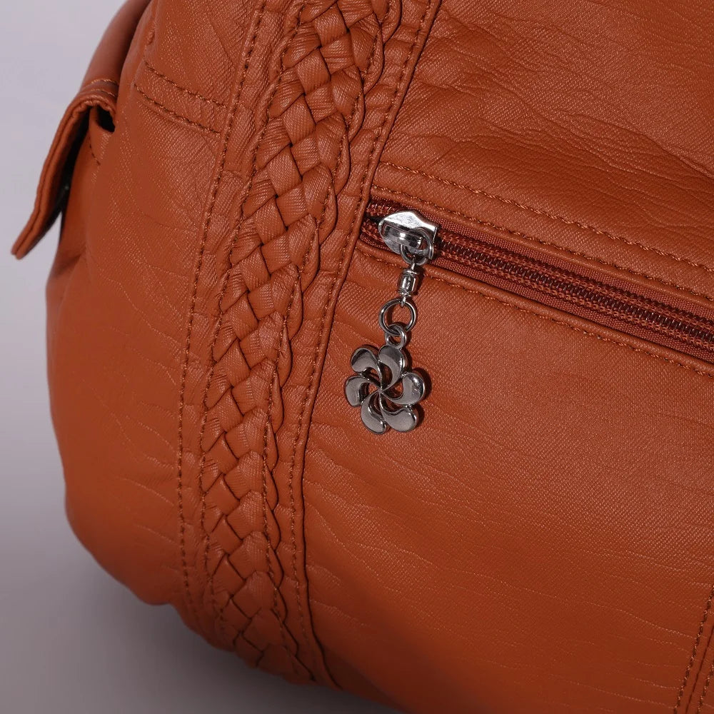 Damen-Handtasche aus PU-Leder mit Mehrfachfächern und Reißverschluss und verstellbarem Schultergurt