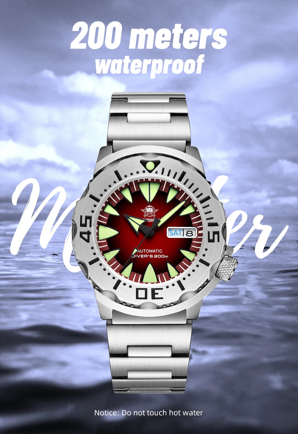 ADDIESDIVE AD2103 Men Monster Watch Luminous Sapphire Glass Blue Dial NH36 Diver 316L Stainless Steel Mechanical Watches