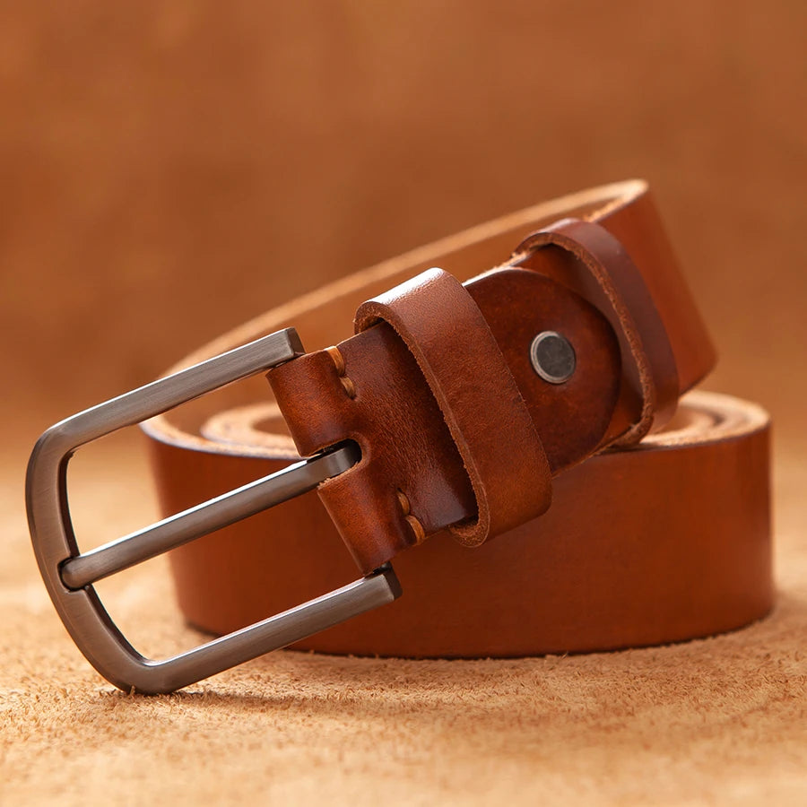 Herren Echtleder-Gürtel Vintage Cowboy-Stil 3,8 cm Rindsleder Braun Luxus Designer