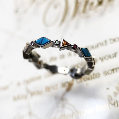 Damen-Ring bunte Steine Türkis Böhmen Sommer aus Sterlingsilber