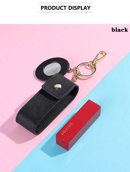 Damen-Kosmetiktasche Aus Echtem Leder Mit Spiegel Kompakt Und Luxuriös Im Mini-Format