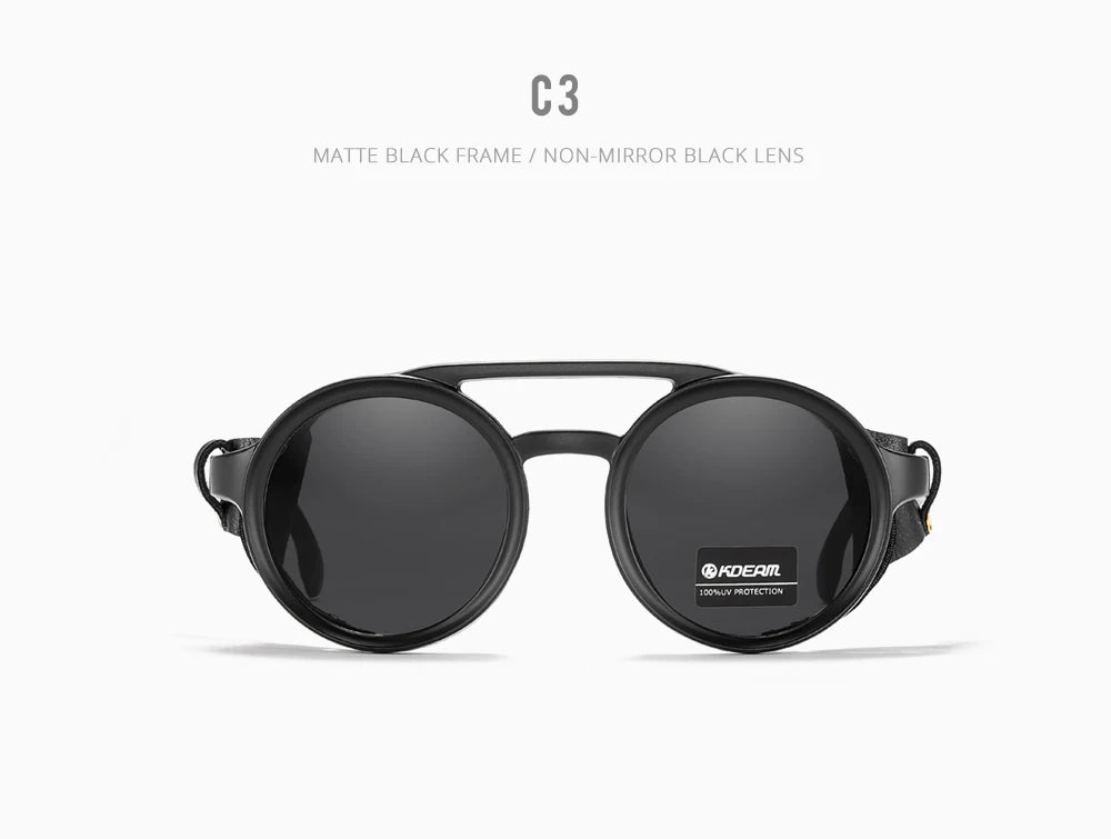 Sonnenbrille rund Vintage Leder-Schild Twin-Bridge polarisiert Herren Damen