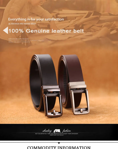 Herren Luxus Echtleder-Gürtel 3,5 cm Designer Automatik-Schnalle Business Rindsleder