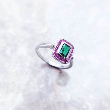 Damen-Ring rot grüne Steine personalisiert Frühling aus Sterlingsilber