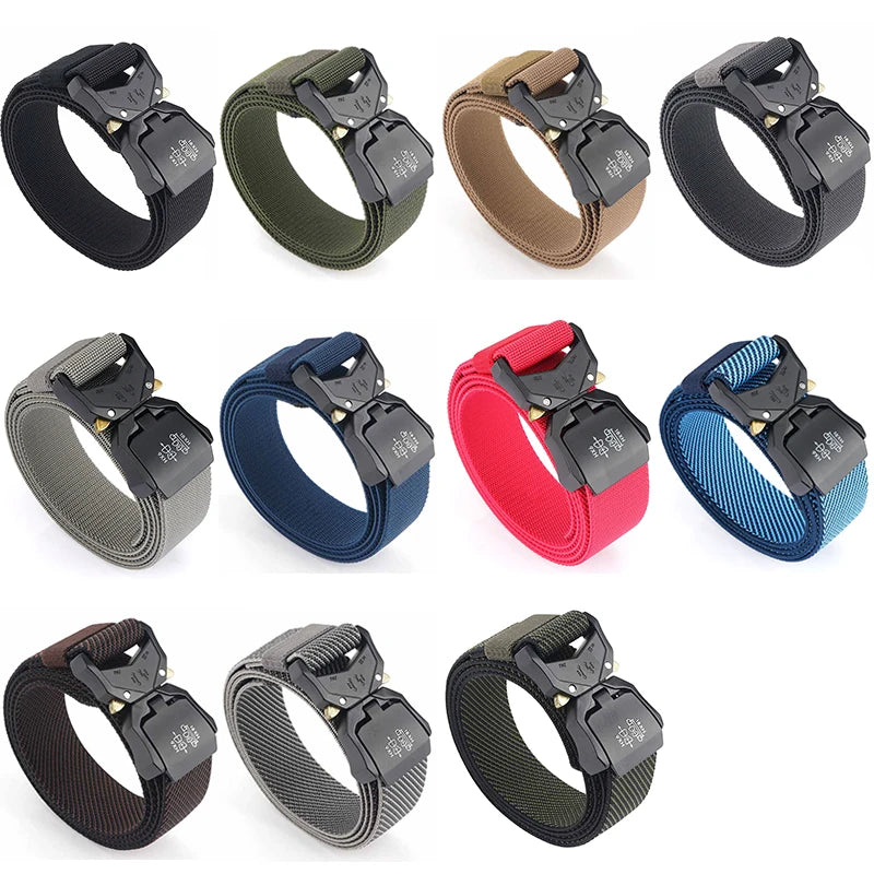 Herren-Gürtel mit 3,8 cm Breite aus Elastischem Material mit Schnellverschluss aus Aluminium für Militärlook