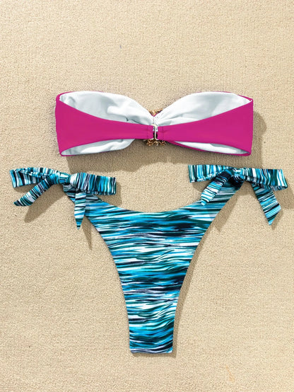Plaid Bikini-Set für Damen mit Push-up-Effekt – ideal für Strand und Pool