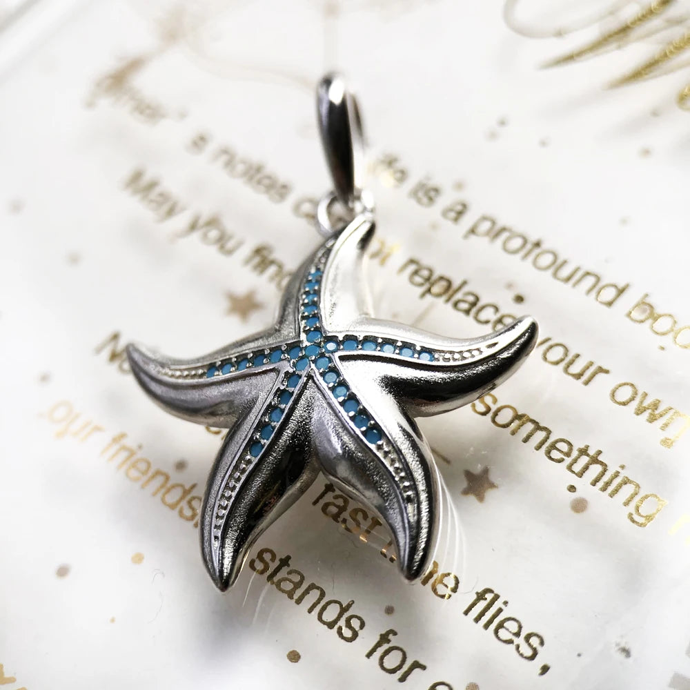 Seestern-Anhänger aus Sterlingsilber 925 mit blauem Emaille, Detailaufnahme