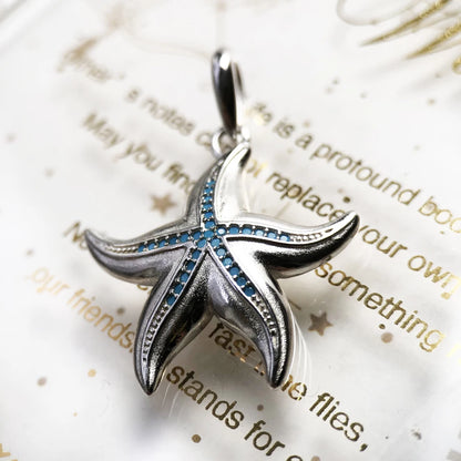 Seestern-Anhänger aus Sterlingsilber 925 mit blauem Emaille, Detailaufnahme