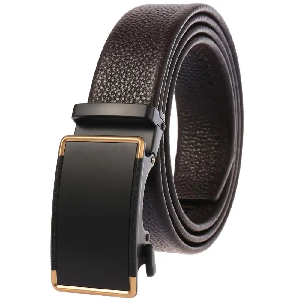 Herren-Gürtel aus Leder mit automatischem Schnallenverschluss, Breite 3,5 cm, Länge 100–130 cm