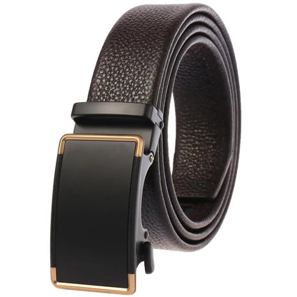 Herren-Gürtel aus Leder mit automatischem Schnallenverschluss, Breite 3,5 cm, Länge 100–130 cm