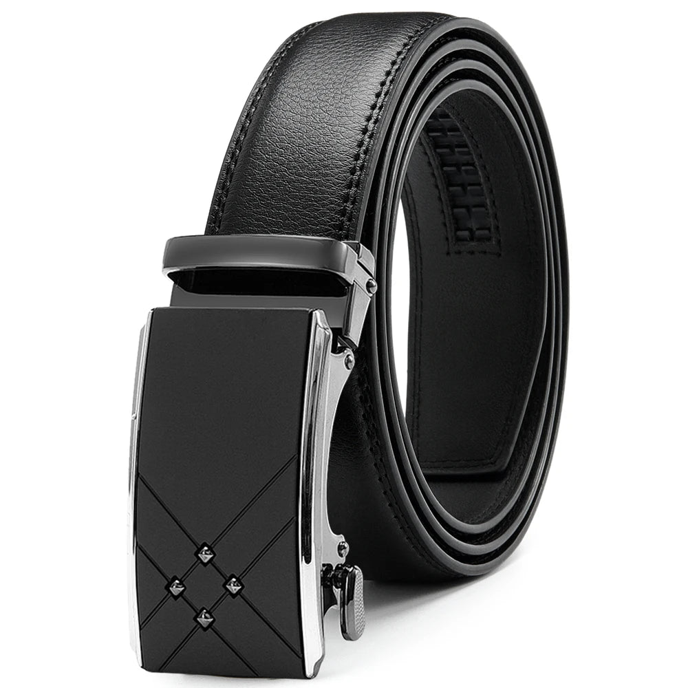 Herren Echtleder-Gürtel Luxus 3,5 cm Automatik-Schnalle Rindsleder Verstellbar