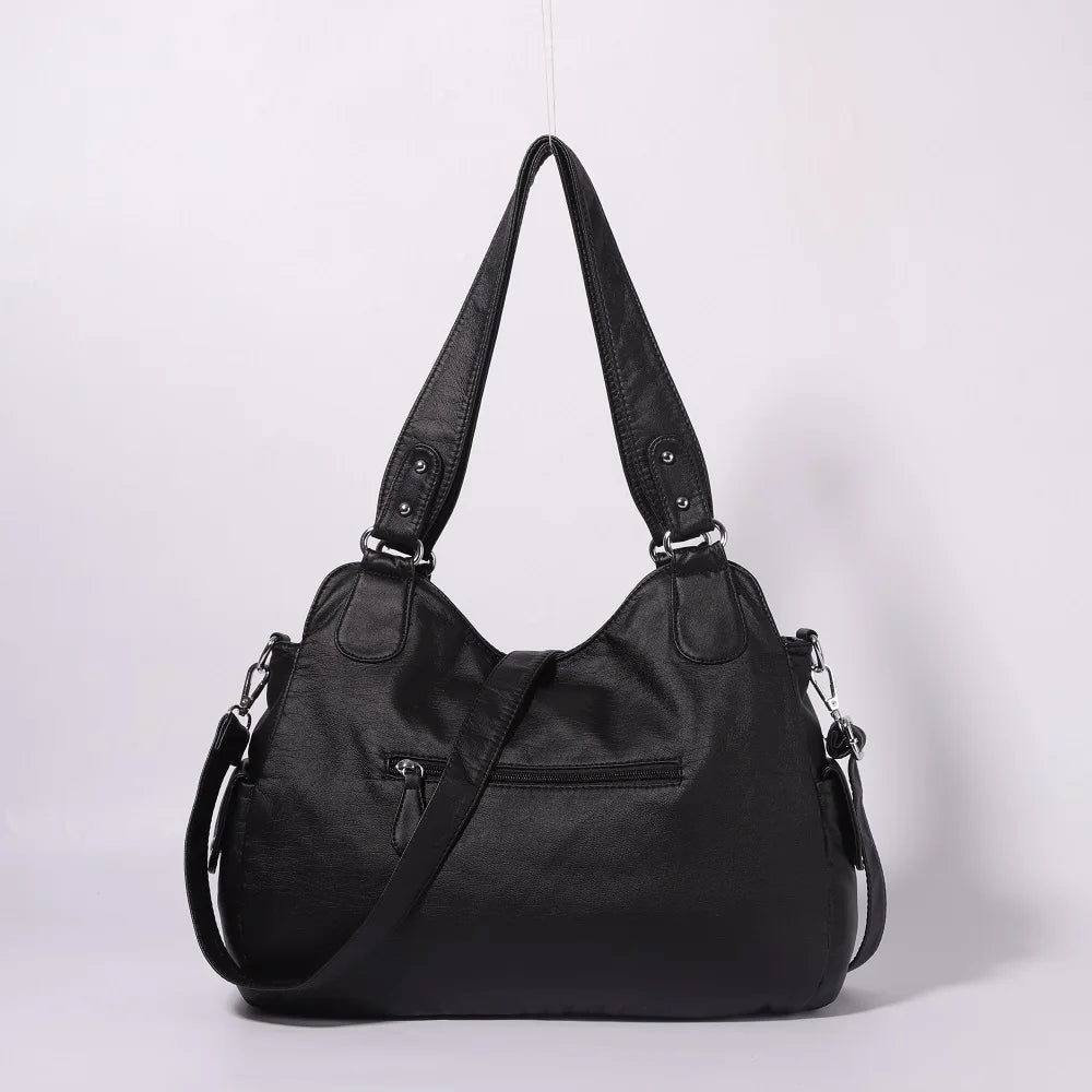 Damen-Schultertasche Silber PU-Leder mit Mehrfachfächern für Alltag und Freizeit
