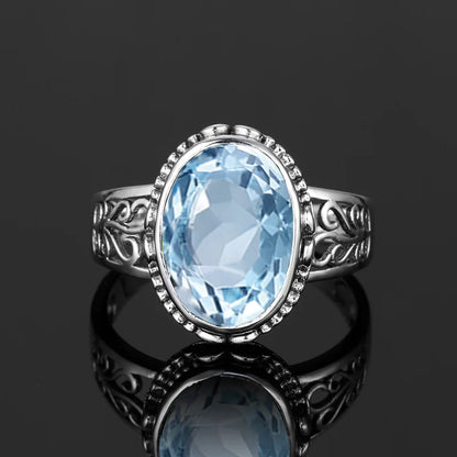 Damen-Ring Mit Aquamarin Stein 10x14mm Aus 925er Sterlingsilber Hypoallergen Schmuck Geschenk