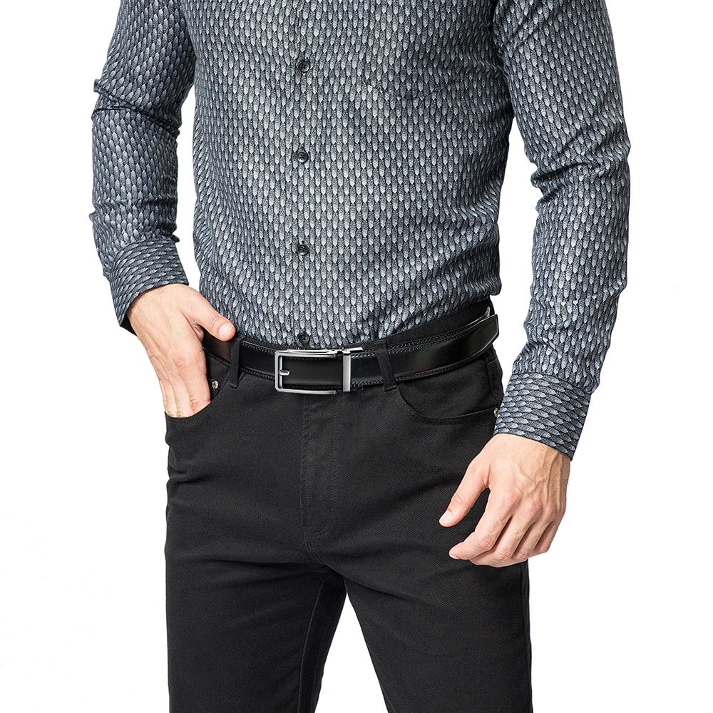 Herren Echtleder-Gürtel 3,5 cm Automatik-Schnalle Rindsleder Business Casual