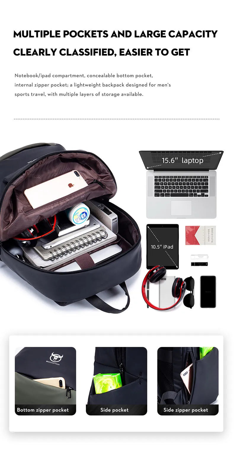 Herren-Schulrucksack Mit Laptopfach Und Wasserdicht Großes Fassungsvermögen Für 15-Zoll-Laptops