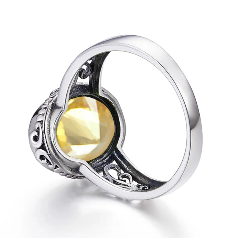 Damen-Ring Aus Silber 925 Mit Gelbem Citrin Oval Handgefertigt Bohemia-Stil Ideal Als Brautschmuck