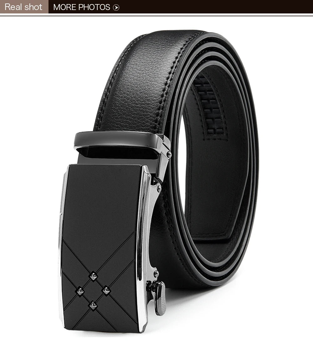 Herren Echtleder-Gürtel Luxus 3,5 cm Automatik-Schnalle Rindsleder Verstellbar
