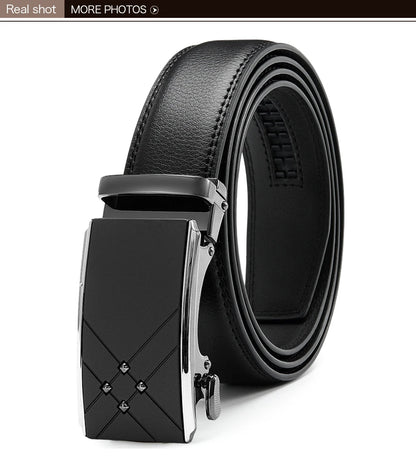 Herren Echtleder-Gürtel Luxus 3,5 cm Automatik-Schnalle Rindsleder Verstellbar