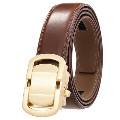 Herren-Gürtel aus Leder, 3,5 cm Breite, Natur-Rindsleder, Automatik-Schnalle, geeignet für formelle Anlässe