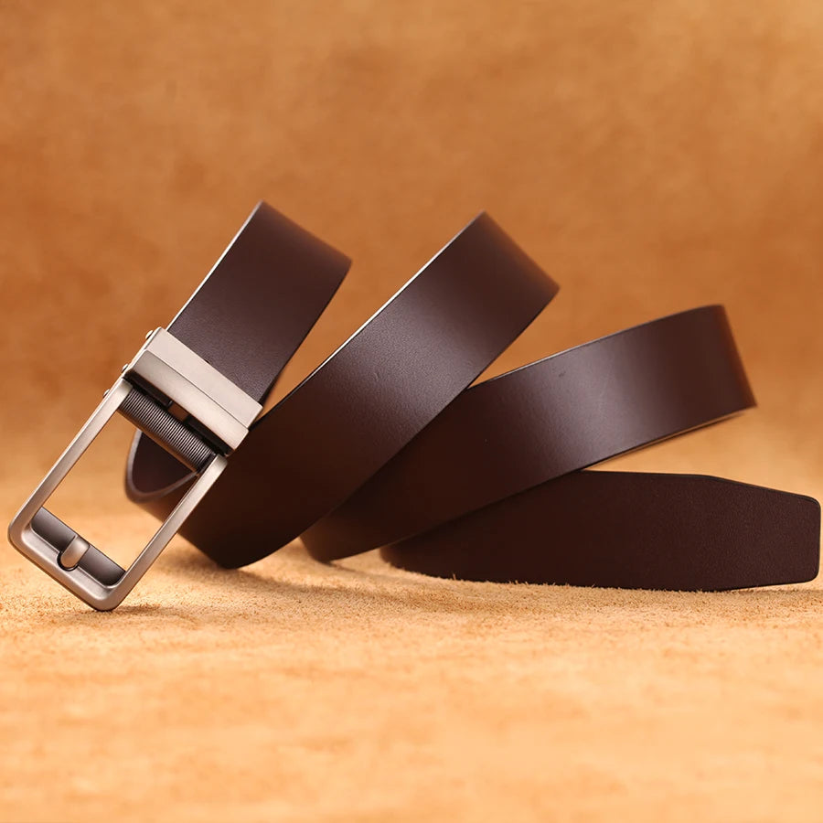 Herren Luxus Echtleder-Gürtel 3,5 cm Designer Automatik-Schnalle Business Rindsleder
