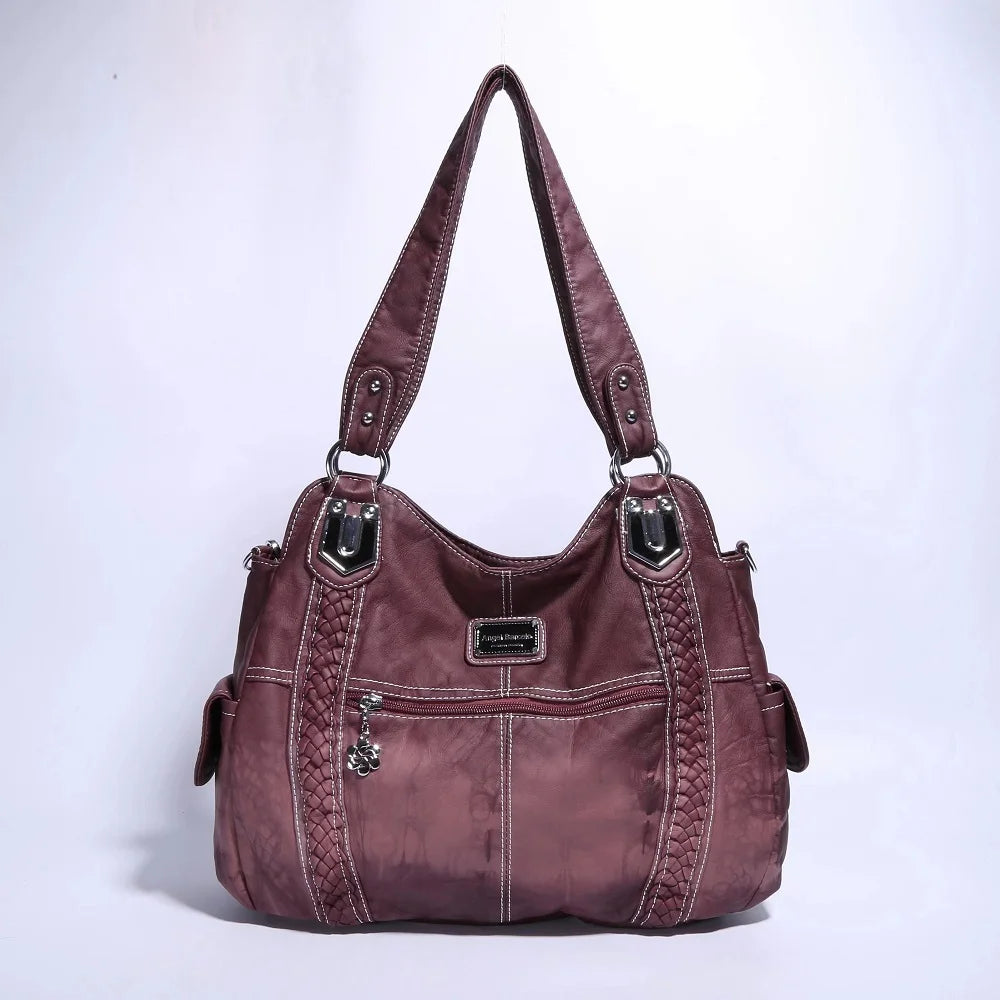 Damen-Schultertasche Aus PU-Leder Mit Reißverschluss Und Innenfächern Großes Stauraumvolumen