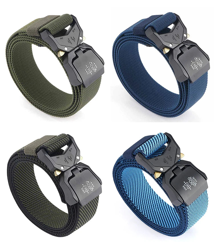 Herren-Gürtel mit 3,8 cm Breite aus Elastischem Material mit Schnellverschluss aus Aluminium für Militärlook