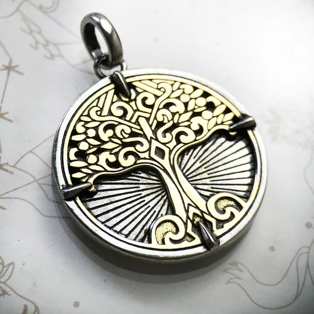 Damen-Charm-Anhaenger Baum golden Vintage aus Sterlingsilber