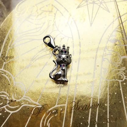 Damen-Charm-Anhänger Magic Cat mit Krone aus Sterlingsilber