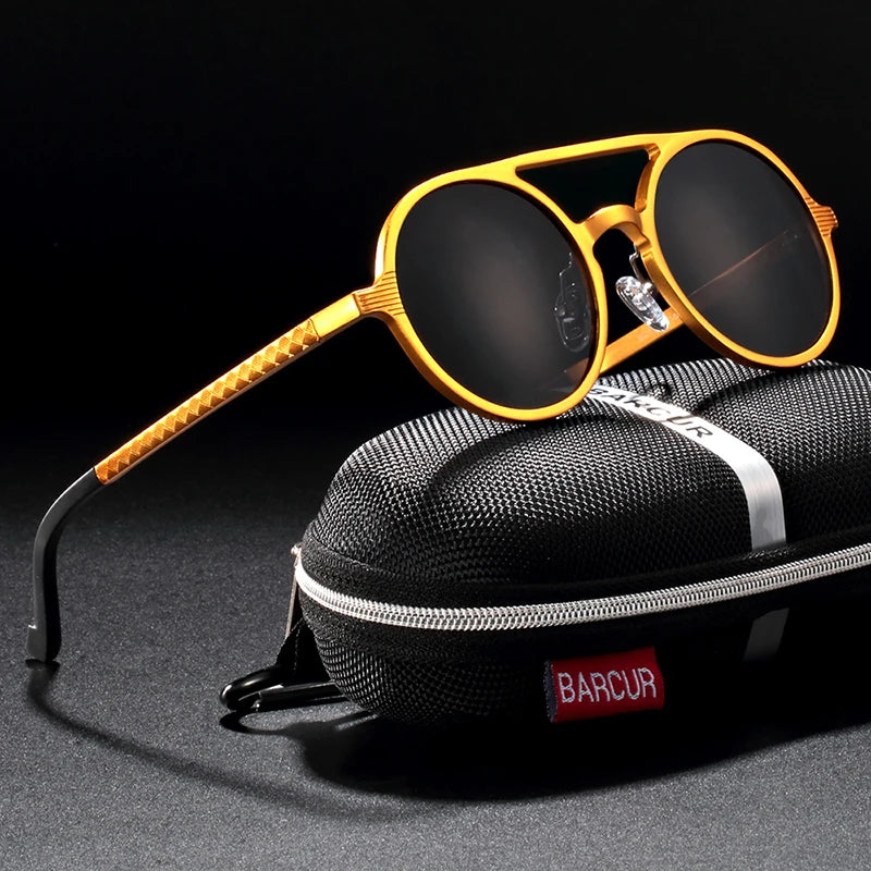 Sonnenbrille rund Al-Mg Vintage Steampunk polarisiert Marken-Design