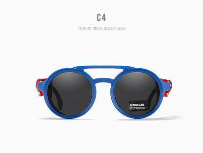 Sonnenbrille rund Vintage Leder-Schild Twin-Bridge polarisiert Herren Damen