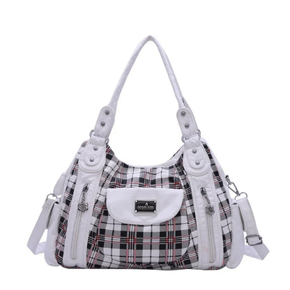 Damen-Handtasche Große Kapazität Kariertes Muster Schultertasche mit Reißverschluss Alltagstauglich