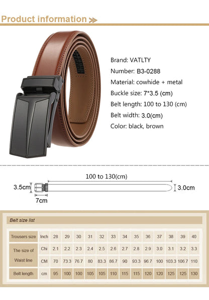 Herren-Gürtel Aus Echtem Leder Mit Automatischer Schnalle Braun 130 cm Länge 3,0 cm Breite