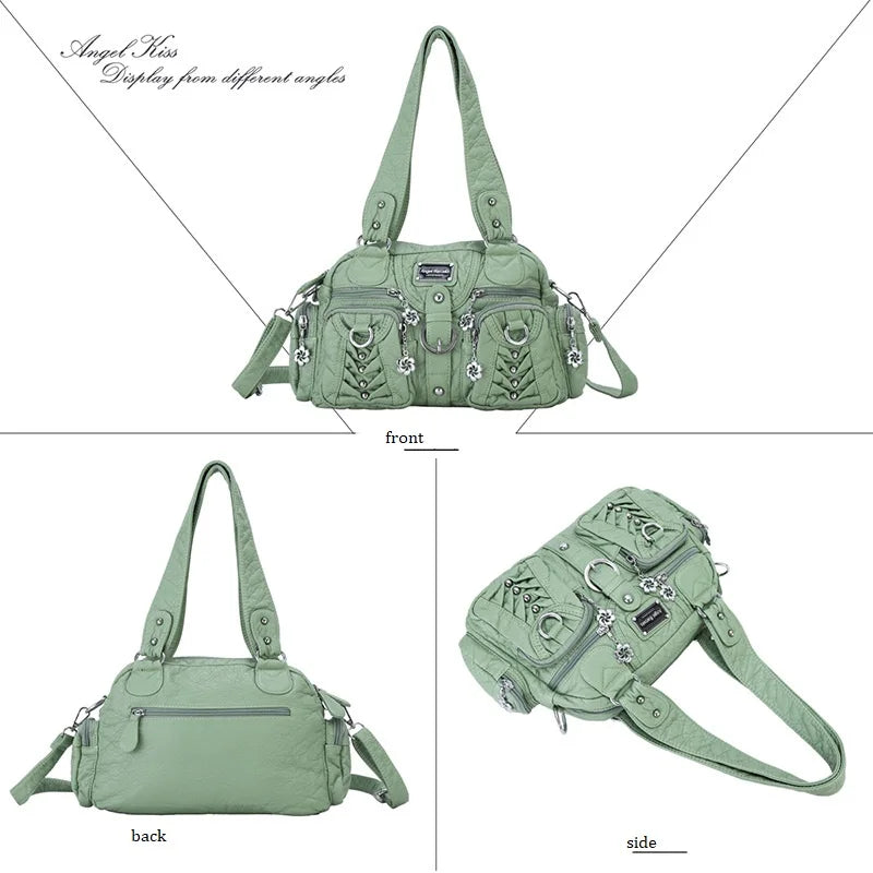 Damen-Satchel-Handtasche Aus PU-Leder Mit Top-Handle Und Mehrfachen Taschen Für Vielseitige Aufbewahrung