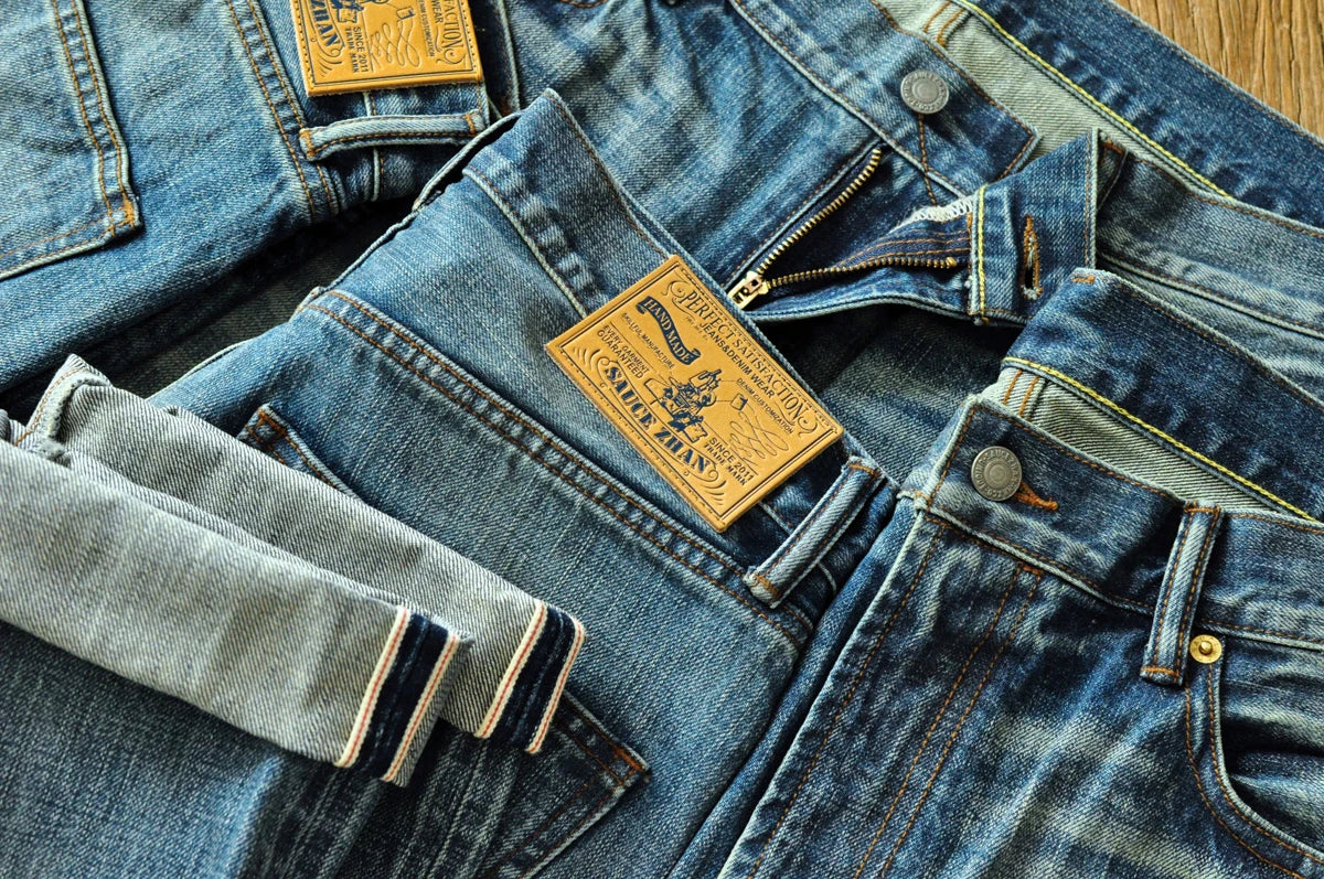 Herren Jeans im Used-Look mit Schnurrbart-Effekt aus Selvedge-Denim