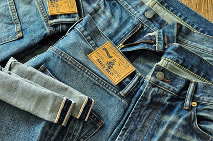 Herren Jeans im Used-Look mit Schnurrbart-Effekt aus Selvedge-Denim