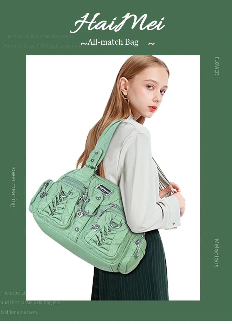 Damen-Satchel-Handtasche Aus PU-Leder Mit Top-Handle Und Mehrfachen Taschen Für Vielseitige Aufbewahrung