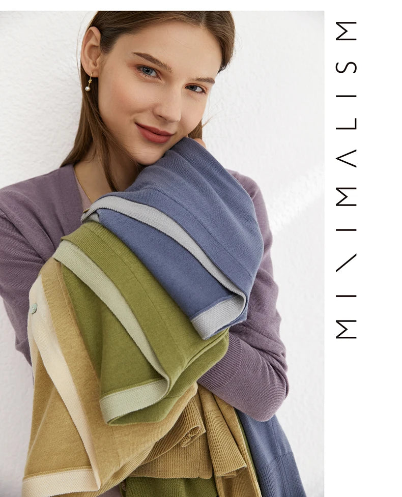Damen-Strickjacke V-Ausschnitt dünn locker Patchwork Sommer