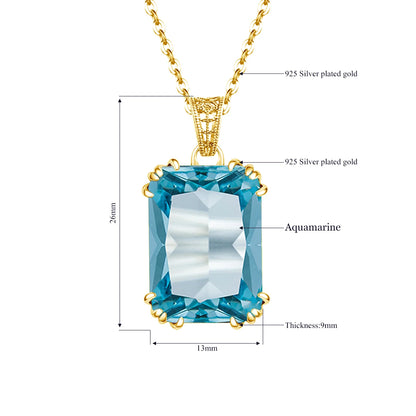 Damen-Halskette Aquamarin-Anhänger aus 925er Silber mit 18K-Goldbeschichtung Vintage-Stil