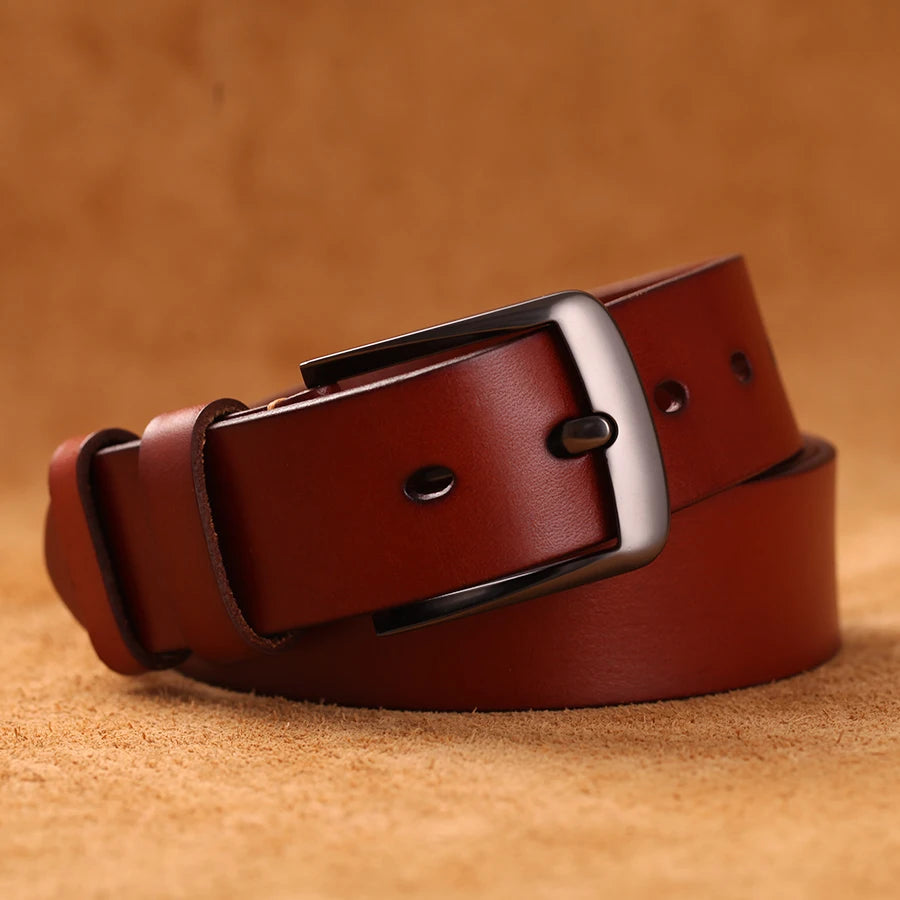 Herren Echtleder-Gürtel 3,8 cm Stiftschnalle Jeans Business Rindsleder Retro