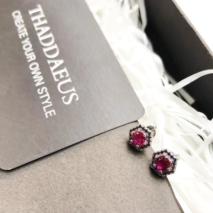Damen-Ohrstecker Hexagon rot handgefertigt II aus Sterlingsilber