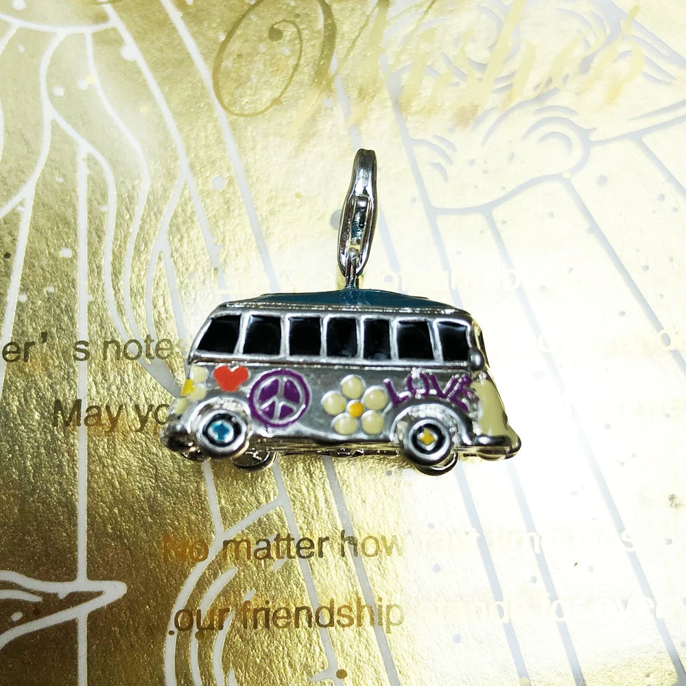 Damen-Charm-Anhänger Friedensbus bunt Vintage II aus Sterlingsilber