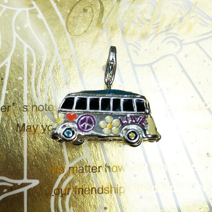 Damen-Charm-Anhänger Friedensbus bunt Vintage II aus Sterlingsilber