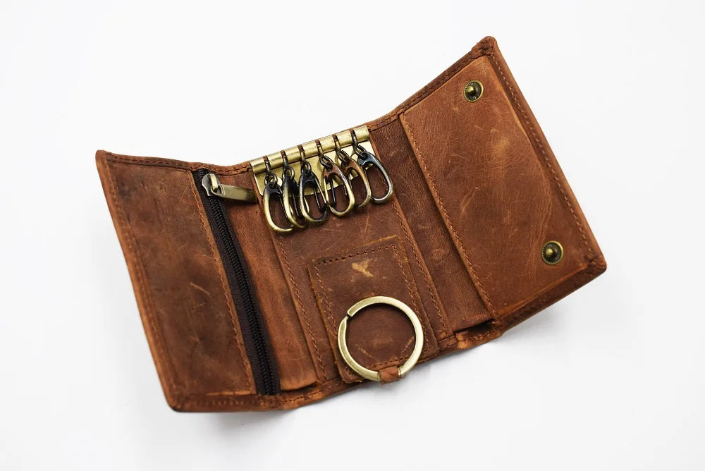 Unisex-Schlüsselmappe Multifunktionaler Organizer aus echtem Rindsleder Kompakt und Praktisch