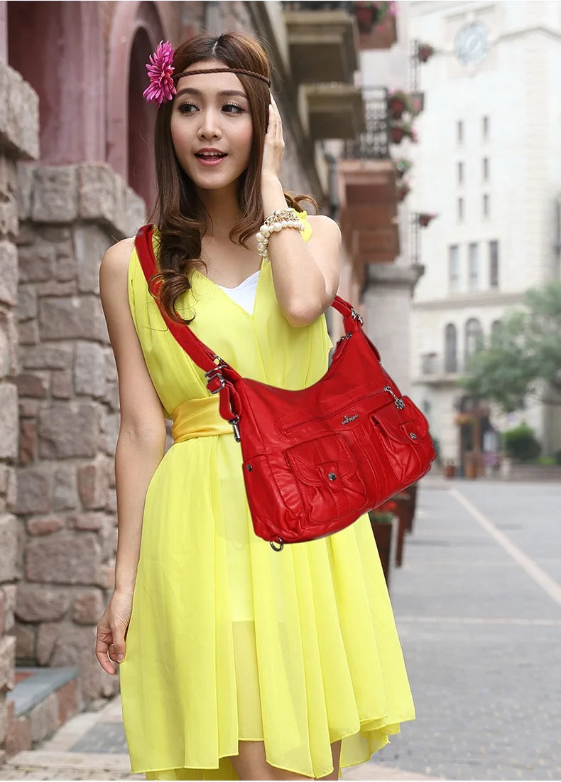 Damen-Schultertasche Aus Weichem PU-Lederimitat Mit Innenfach Und Reißverschluss Alltag Und Shopping